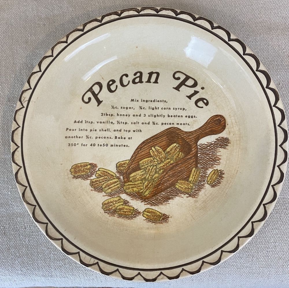 Vintage Ceramic Pecan Pie Plate with recipe
